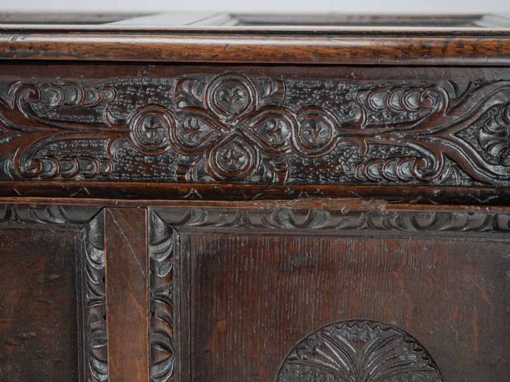 Elizabethan Late 16th Century Heavily Carved Oak Coffer circa 1590, (Tudor, Chest, Kist, Trunk) View XX