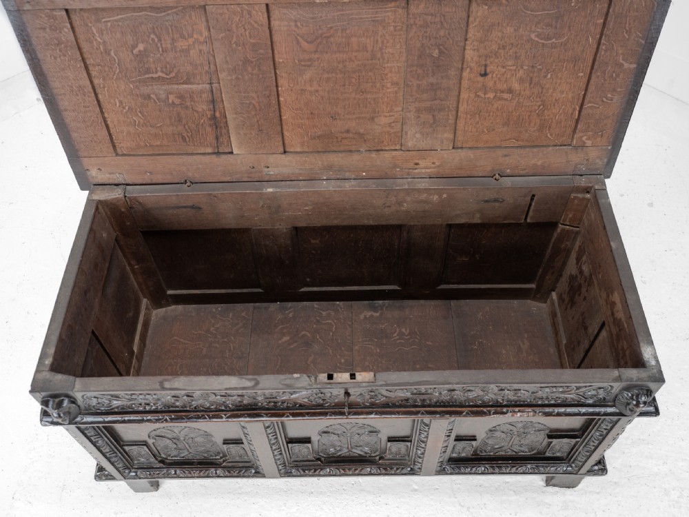 Elizabethan Late 16th Century Heavily Carved Oak Coffer circa 1590, (Tudor, Chest, Kist, Trunk) View XXIV