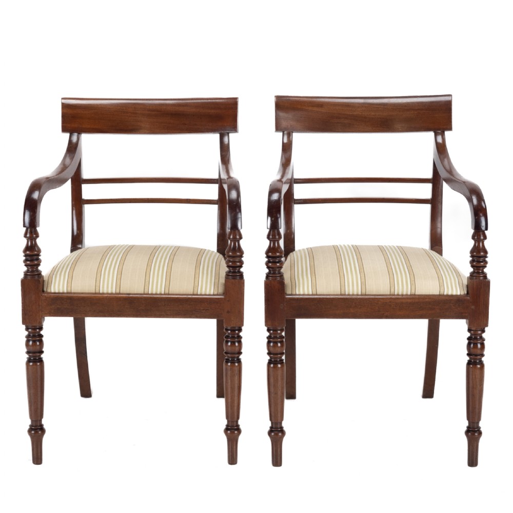 Pair of Regency Mahogany Bar-Back Elbow Chairs (Carvers), circa 1820 (Georgian Dining Armchairs 19th Century)