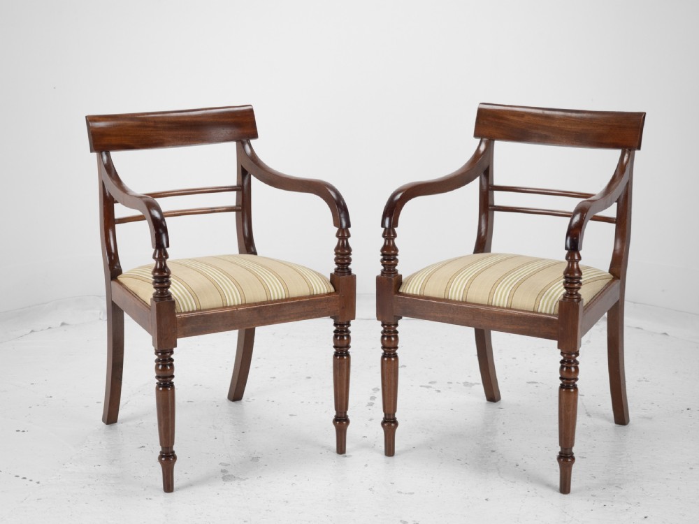 Pair of Regency Mahogany Bar-Back Elbow Chairs (Carvers), circa 1820 (Georgian Dining Armchairs 19th Century) View IV