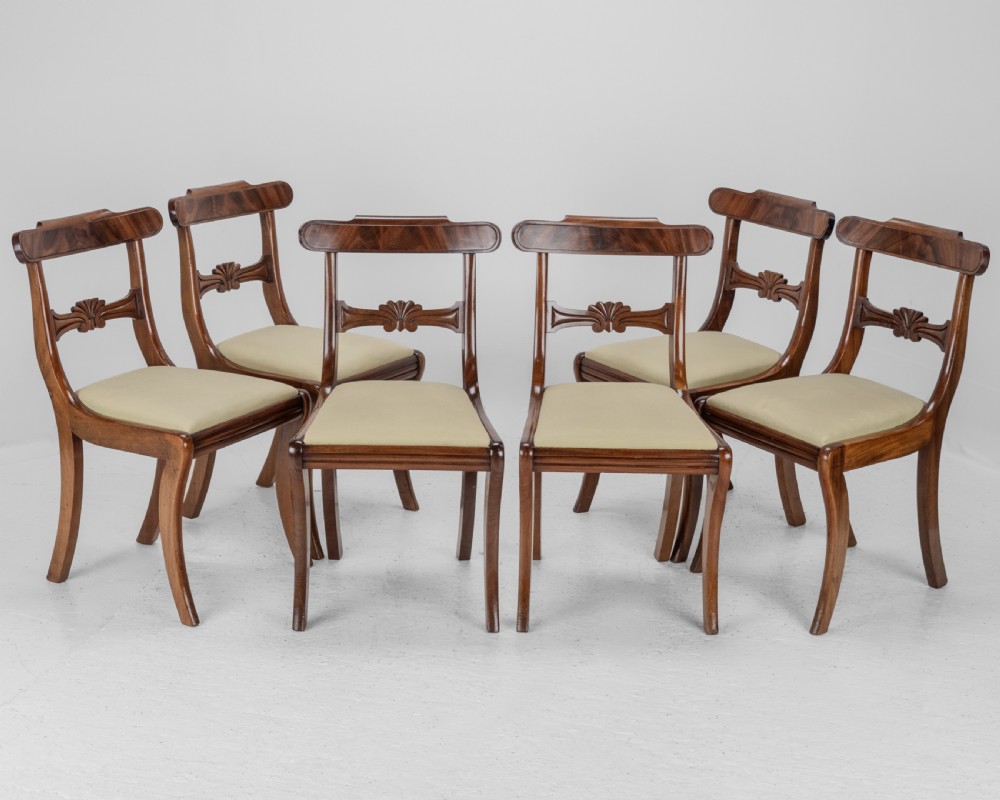 Set of Six Regency Mahogany Bar Back Dining Chairs with Sabre Legs, circa 1820 (George III–IV) View II