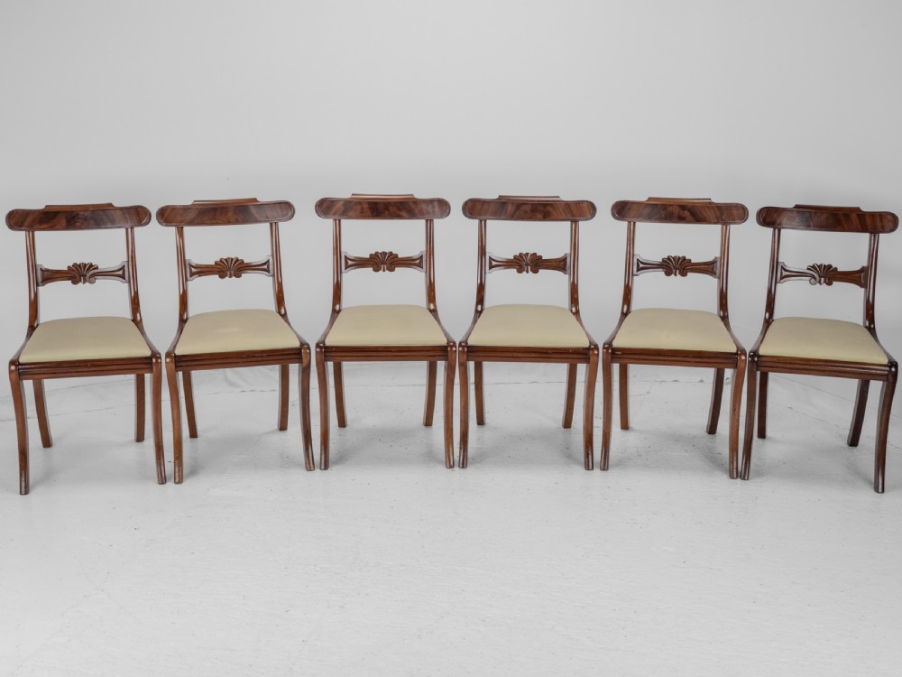 Set of Six Regency Mahogany Bar Back Dining Chairs with Sabre Legs, circa 1820 (George III–IV) View IV
