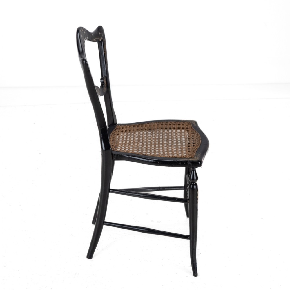 19th Century Ebonised Chinoiserie Chair with Canework Seat, Mother-of-Pearl Inlay and Parcel Gilt Decoration View V
