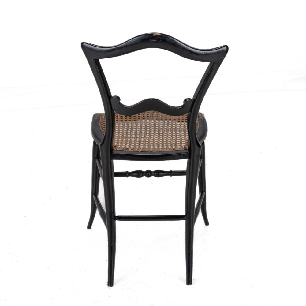 19th Century Ebonised Chinoiserie Chair with Canework Seat, Mother-of-Pearl Inlay and Parcel Gilt Decoration View VI