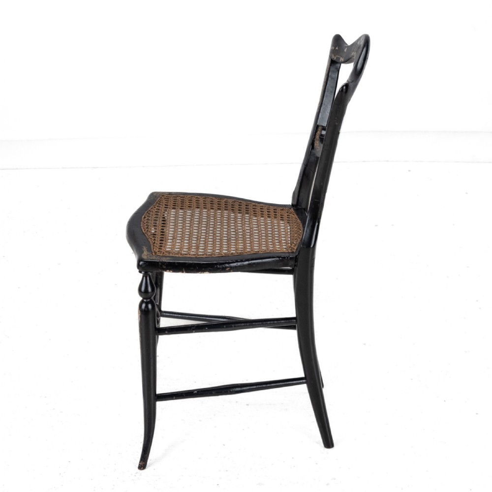 19th Century Ebonised Chinoiserie Chair with Canework Seat, Mother-of-Pearl Inlay and Parcel Gilt Decoration View VII