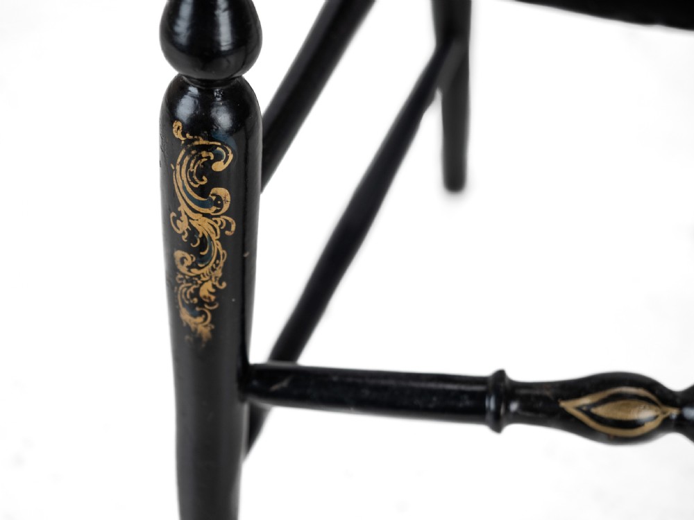 19th Century Ebonised Chinoiserie Chair with Canework Seat, Mother-of-Pearl Inlay and Parcel Gilt Decoration View XIII
