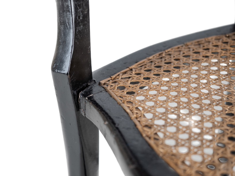 19th Century Ebonised Chinoiserie Chair with Canework Seat, Mother-of-Pearl Inlay and Parcel Gilt Decoration View XV