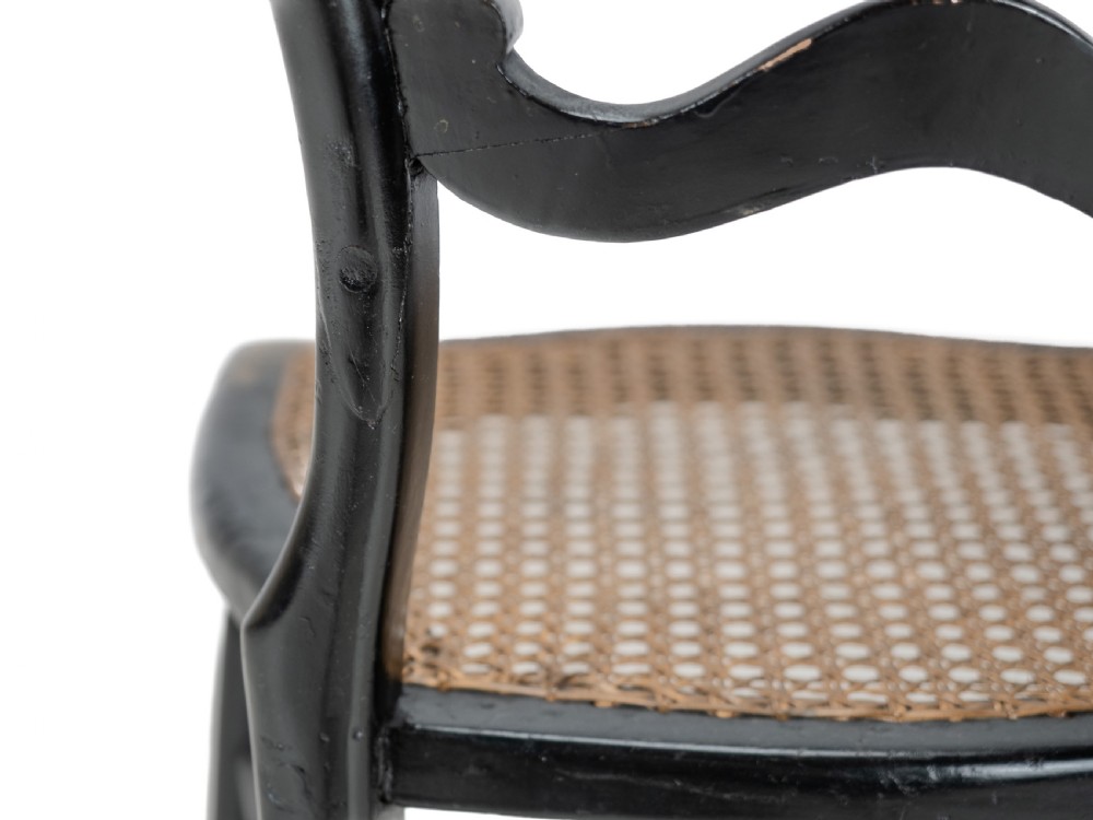 19th Century Ebonised Chinoiserie Chair with Canework Seat, Mother-of-Pearl Inlay and Parcel Gilt Decoration View XVII