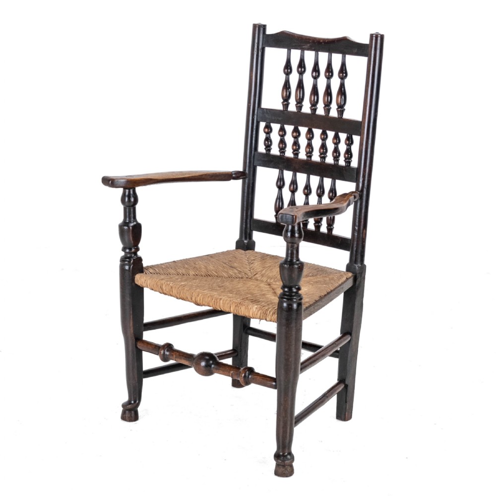 19th Century Elm & Ash Lancashire Rush Seat Country Elbow Chair Carver Armchair View II