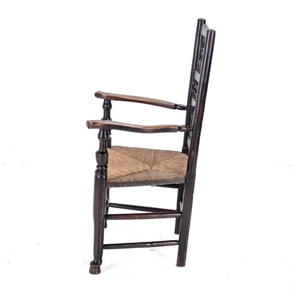 19th Century Elm & Ash Lancashire Rush Seat Country Elbow Chair Carver Armchair View III