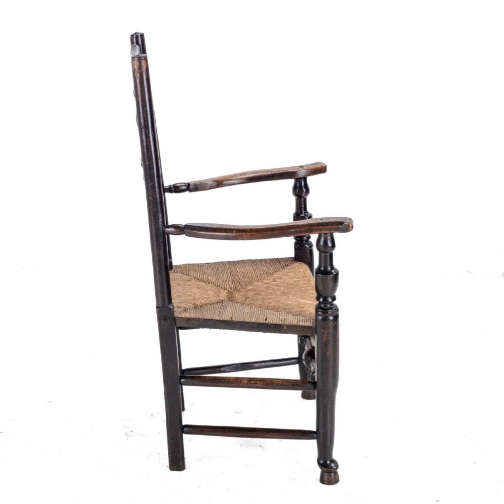 19th Century Elm & Ash Lancashire Rush Seat Country Elbow Chair Carver Armchair View V