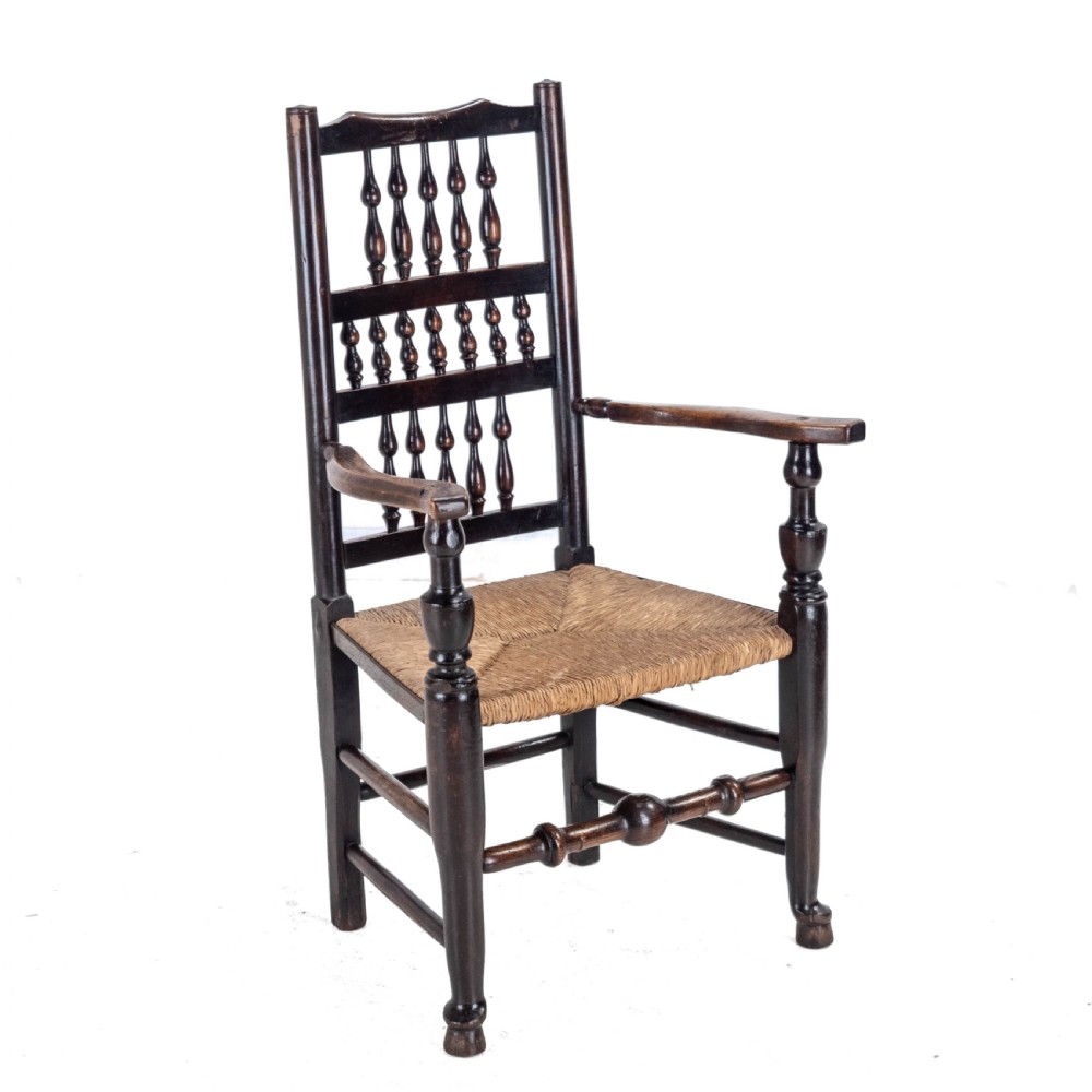 19th Century Elm & Ash Lancashire Rush Seat Country Elbow Chair Carver Armchair View VI