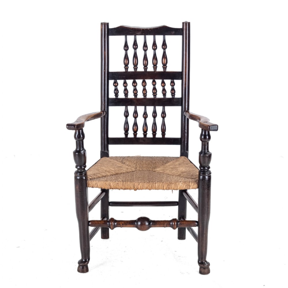 19th Century Elm & Ash Lancashire Rush Seat Country Elbow Chair Carver Armchair View VII