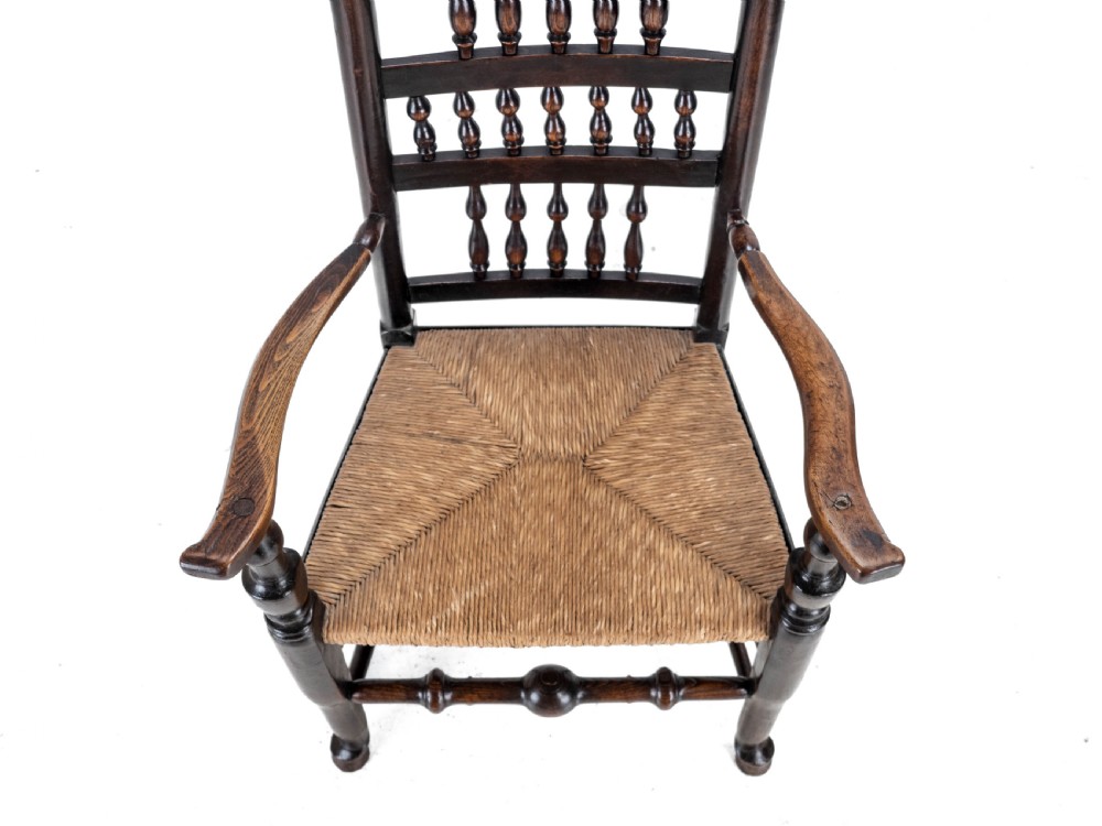 19th Century Elm & Ash Lancashire Rush Seat Country Elbow Chair Carver Armchair View IX