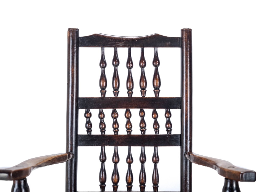 19th Century Elm & Ash Lancashire Rush Seat Country Elbow Chair Carver Armchair View X