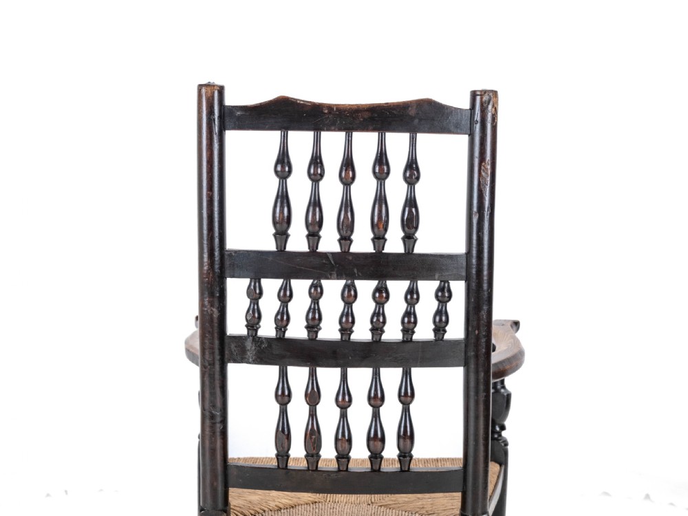 19th Century Elm & Ash Lancashire Rush Seat Country Elbow Chair Carver Armchair View XI
