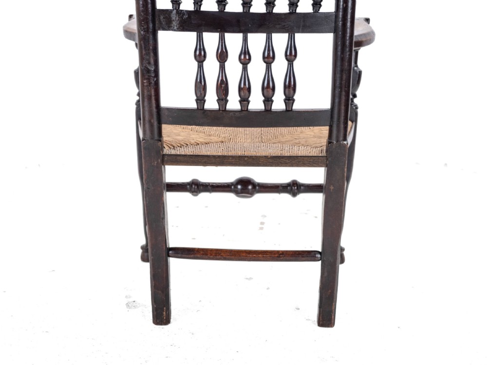 19th Century Elm & Ash Lancashire Rush Seat Country Elbow Chair Carver Armchair View XII