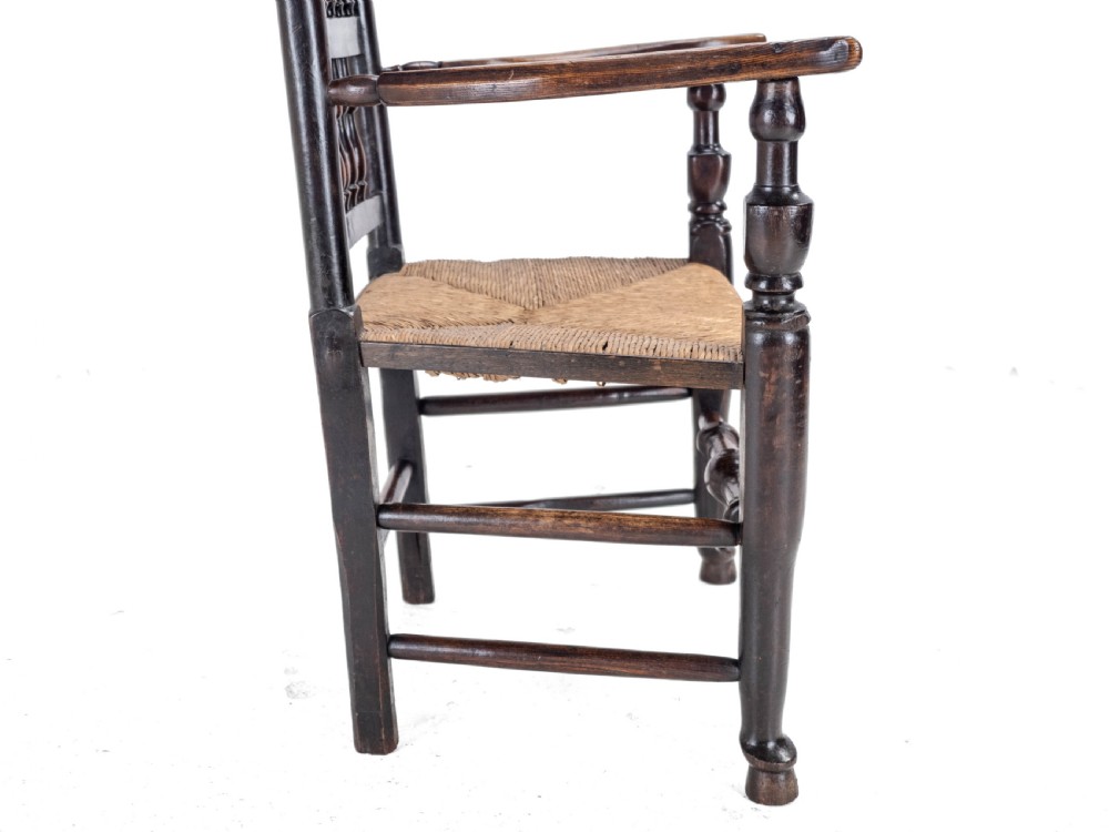 19th Century Elm & Ash Lancashire Rush Seat Country Elbow Chair Carver Armchair View XIII