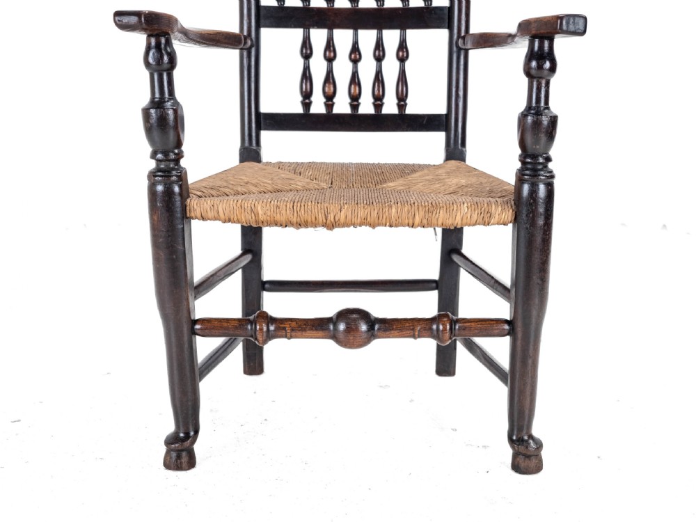19th Century Elm & Ash Lancashire Rush Seat Country Elbow Chair Carver Armchair View XV