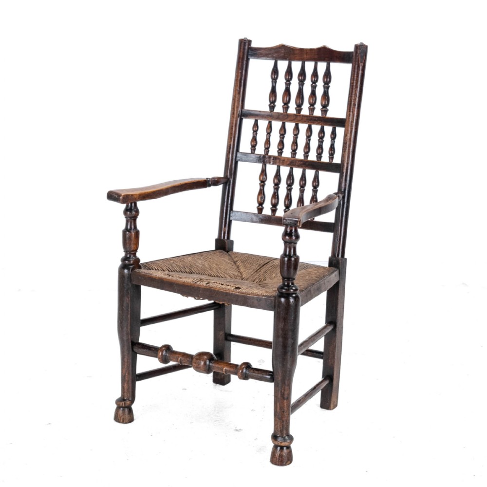 Mid 19th Century Elm & Ash Lancashire Rush Seat Country Elbow Chair Carver Armchair (Victorian) View II