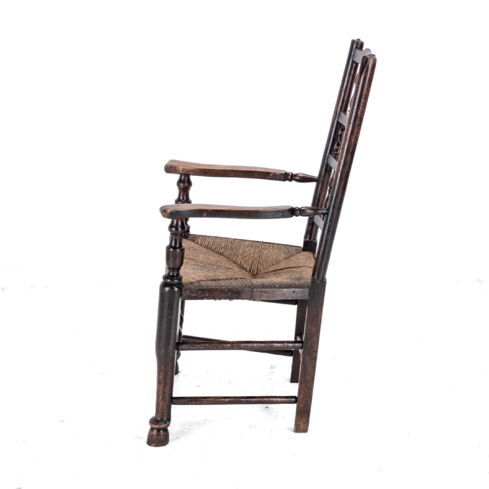 Mid 19th Century Elm & Ash Lancashire Rush Seat Country Elbow Chair Carver Armchair (Victorian) View III