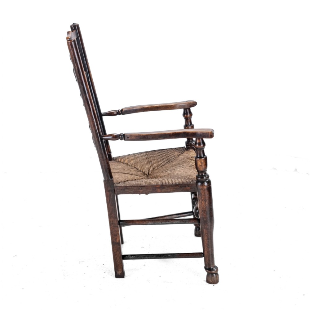 Mid 19th Century Elm & Ash Lancashire Rush Seat Country Elbow Chair Carver Armchair (Victorian) View V