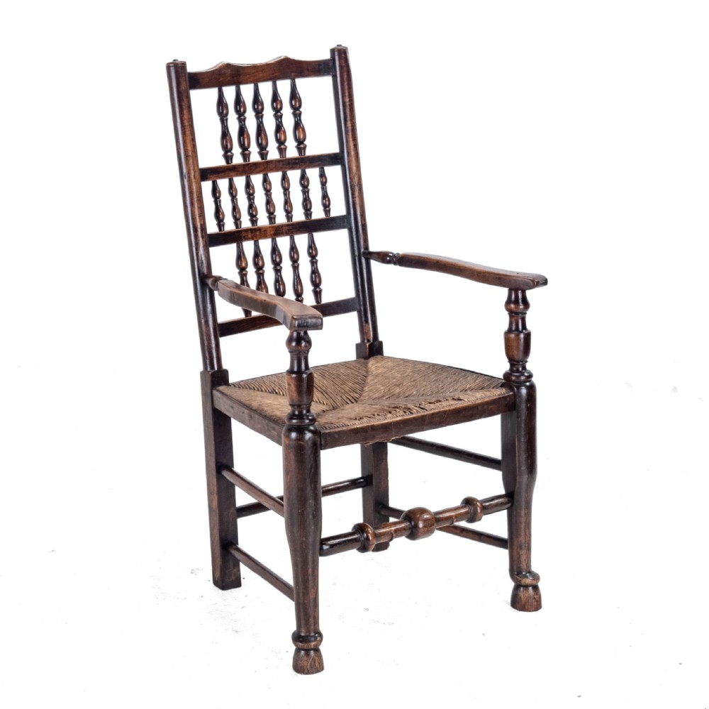 Mid 19th Century Elm & Ash Lancashire Rush Seat Country Elbow Chair Carver Armchair (Victorian) View VI