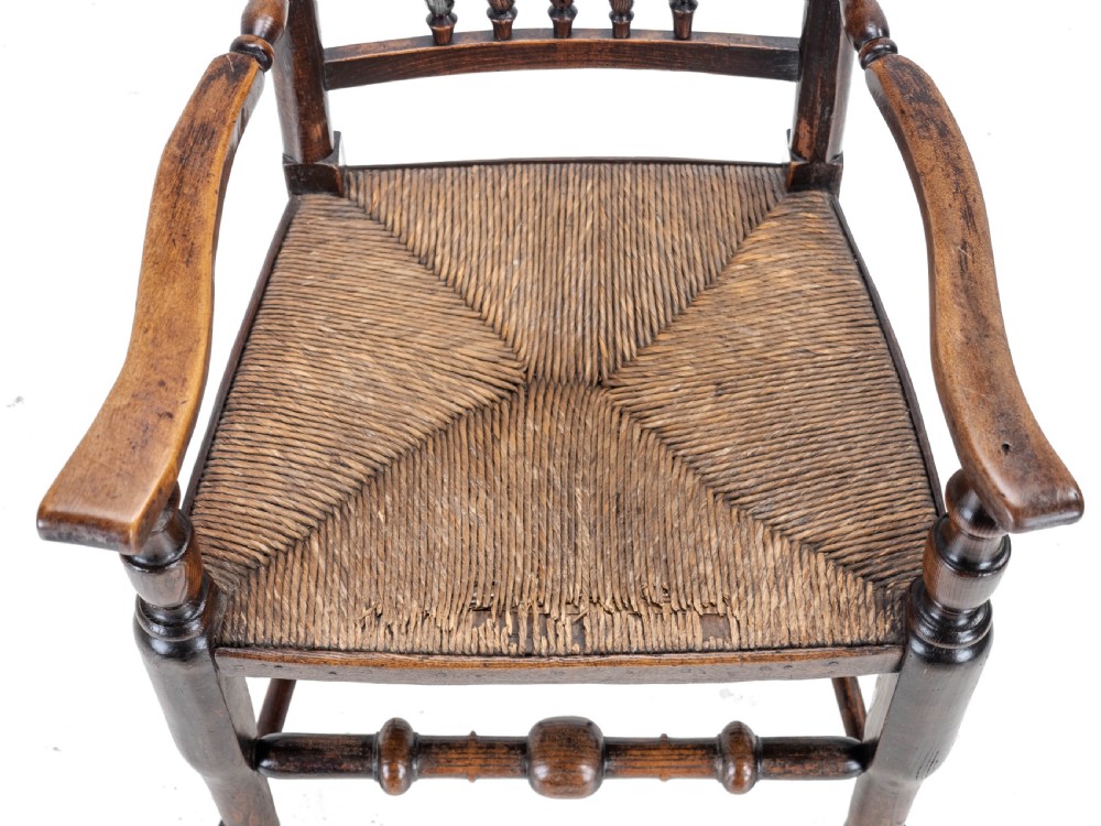 Mid 19th Century Elm & Ash Lancashire Rush Seat Country Elbow Chair Carver Armchair (Victorian) View VIII