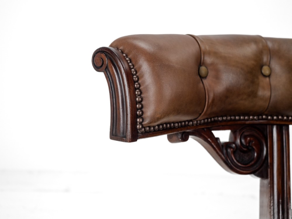 Mid 19th Century Mahogany & Leather Upholstered Library Tub Armchair – Victorian Captain’s Chair circa 1850, Cope & Collinson Castors View XX