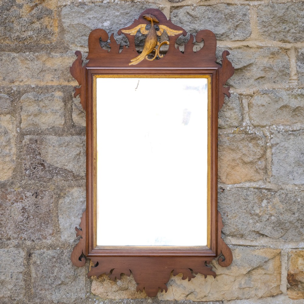 Georgian Chippendale Style Parcel-Gilt Mahogany Pier-Glass Mirror with Hoho Bird Fretwork, Late Victorian, c.1900