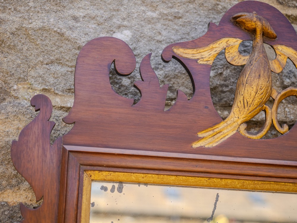 Georgian Chippendale Style Parcel-Gilt Mahogany Pier-Glass Mirror with Hoho Bird Fretwork, Late Victorian, c.1900 View III