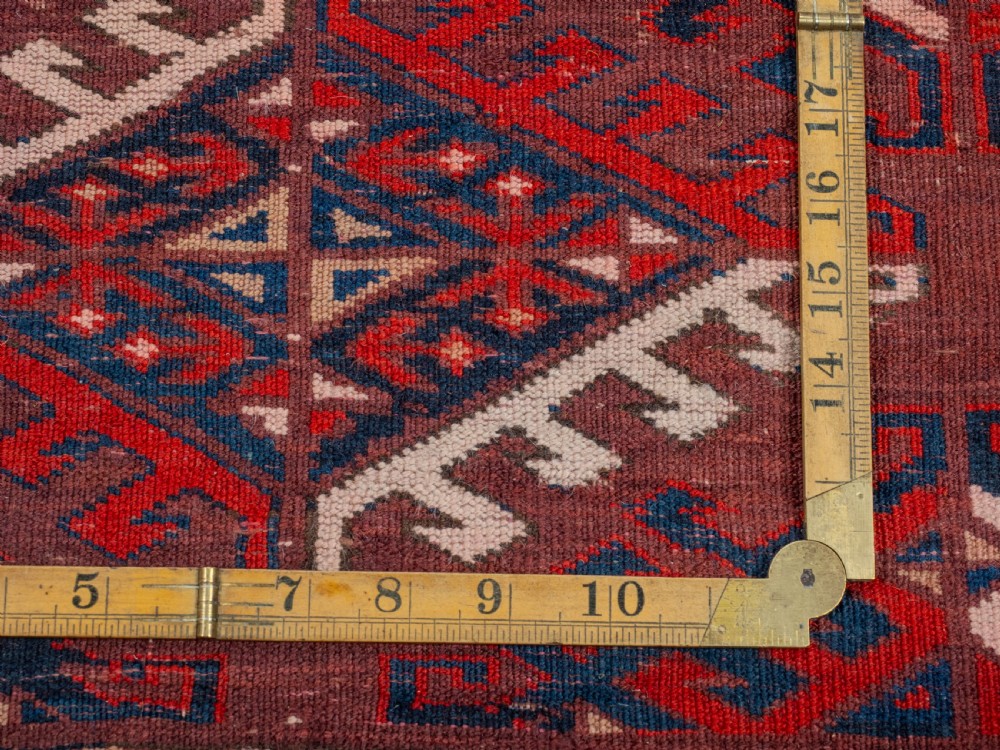 Antique 19th Century Yomut Turkmen Hand-woven Carpet with Dyrnak Guls, 301 × 174 cm (9'11