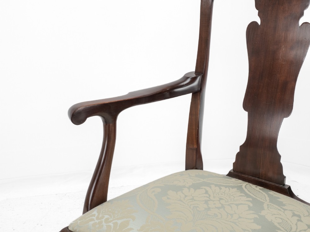 Edwardian Queen Anne Style Set of 8 Carved Mahogany Dining Chairs with Carvers by Waring & Gillow, circa 1905 (Georgian / George I / Armchair / Elbow Chairs) View XX