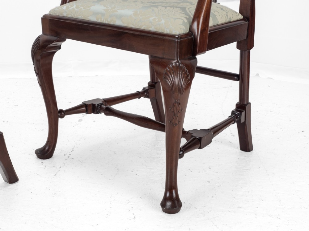 Edwardian Queen Anne Style Set of 8 Carved Mahogany Dining Chairs with Carvers by Waring & Gillow, circa 1905 (Georgian / George I / Armchair / Elbow Chairs) View XXI