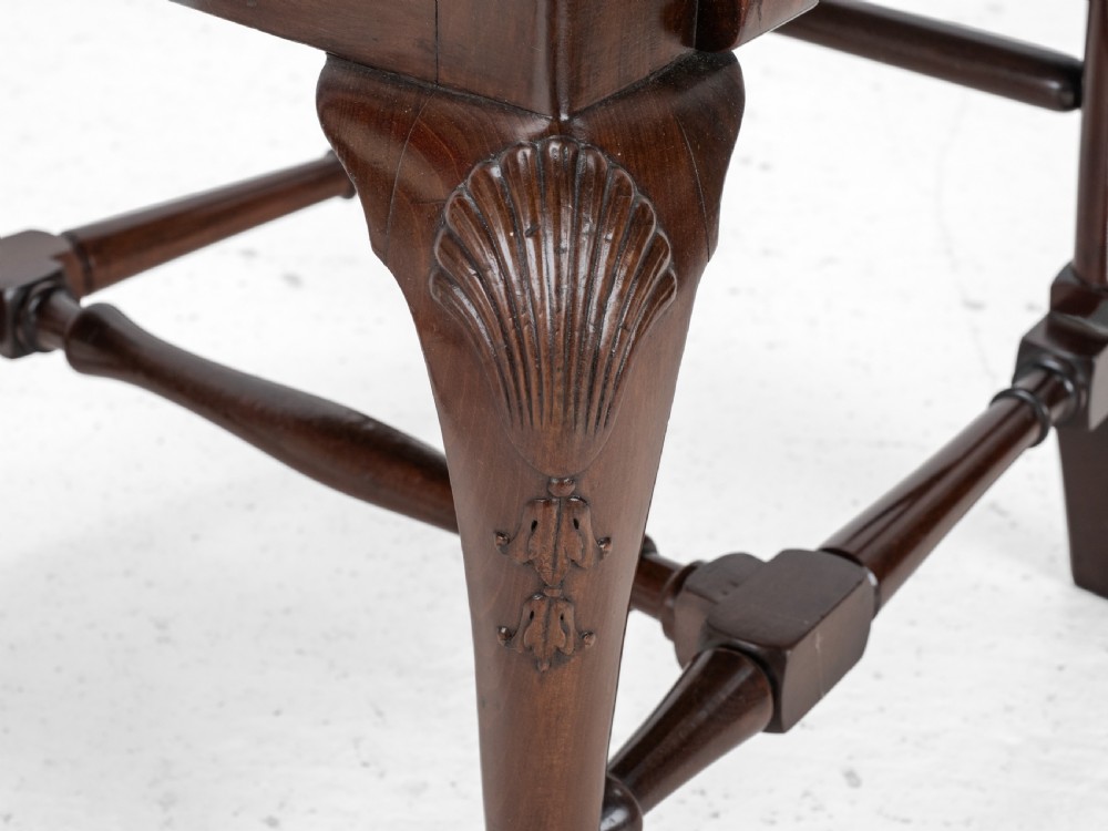 Edwardian Queen Anne Style Set of 8 Carved Mahogany Dining Chairs with Carvers by Waring & Gillow, circa 1905 (Georgian / George I / Armchair / Elbow Chairs) View XXII