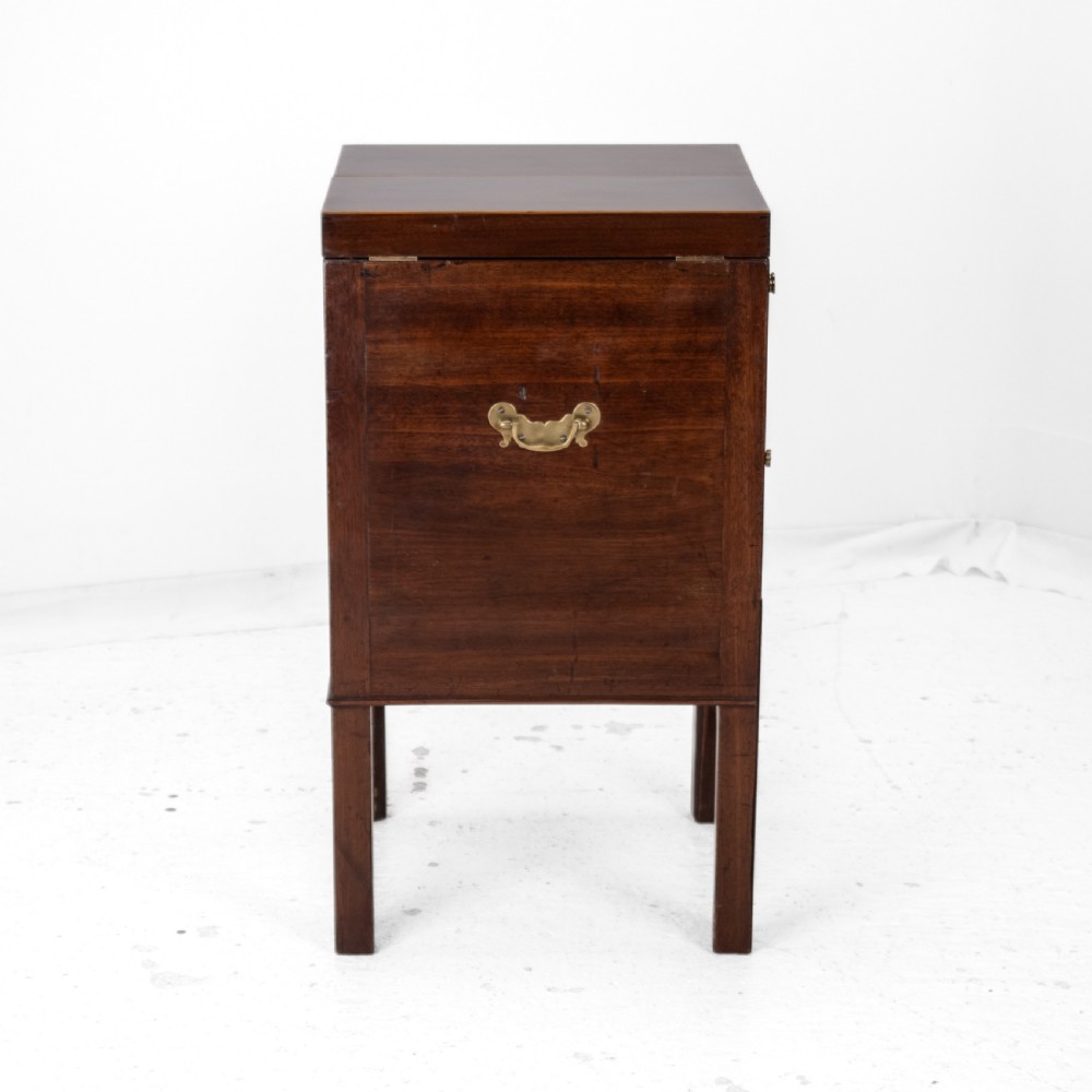 Georgian Mahogany and Boxwood Inlaid Gentlemans Washstand, Late 18th Century (George III, Folding Top, Mirror, Tambour Cabinet, Commode) View IX