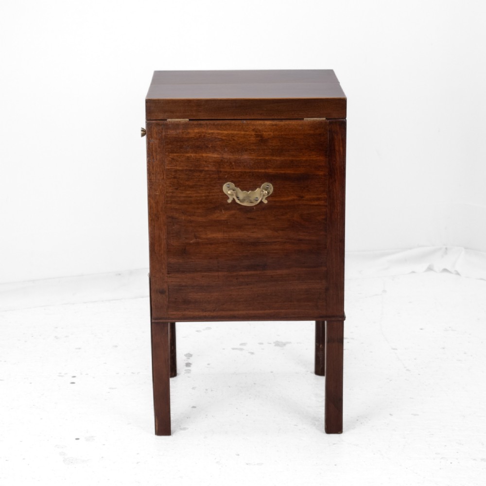 Georgian Mahogany and Boxwood Inlaid Gentlemans Washstand, Late 18th Century (George III, Folding Top, Mirror, Tambour Cabinet, Commode) View XI