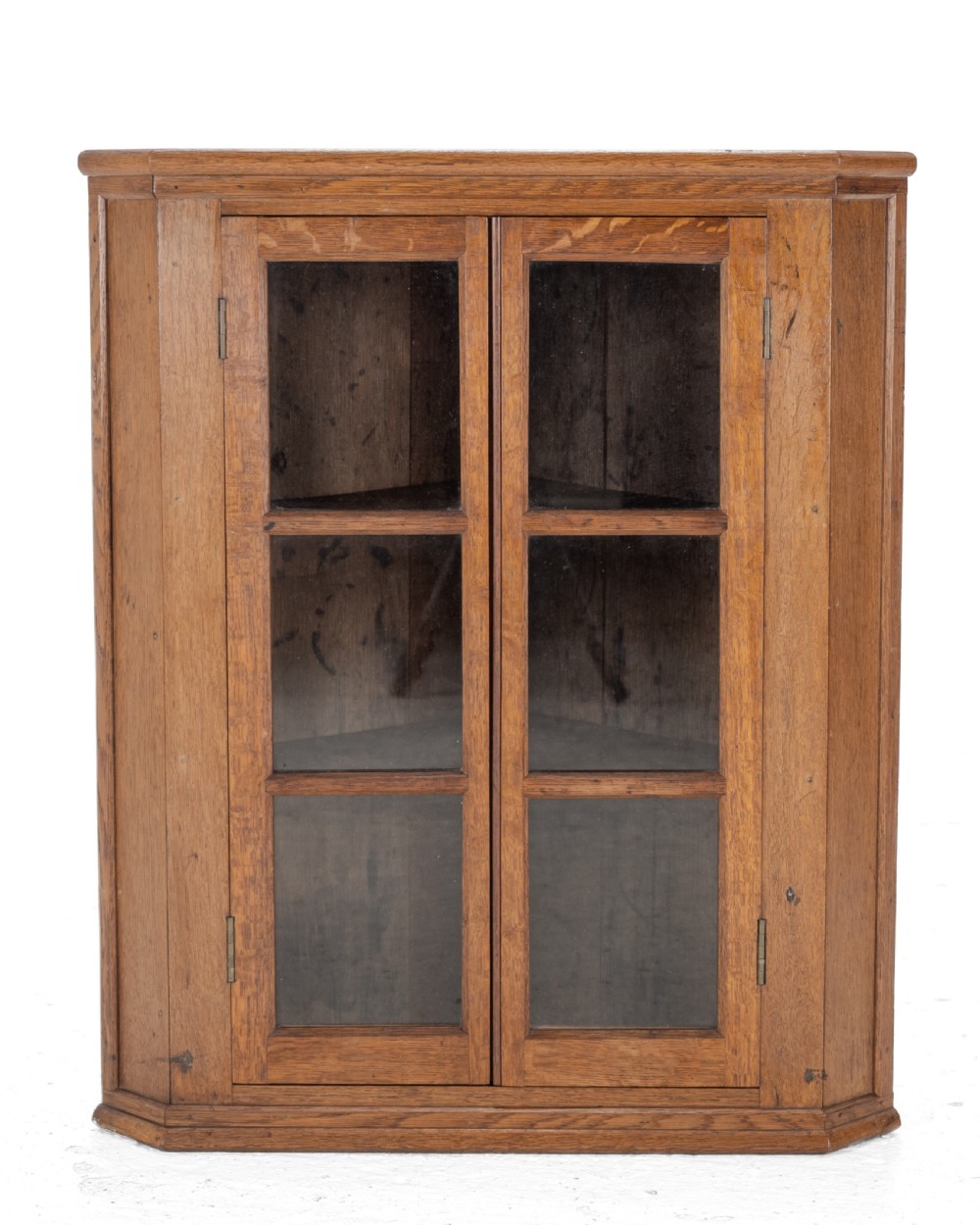 Oak Arts and Crafts Astra Glazed Wall-Hanging Display Corner Cabinet. Circa 1930 (Cupboard Early 20th Century)