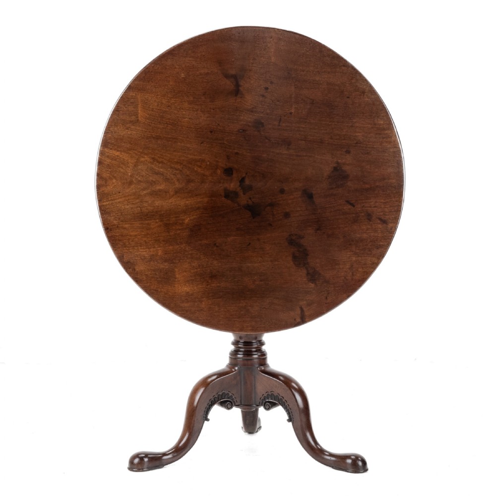 Fine Irish George II Carved Mahogany Tripod Tilt-Top Supper Table, circa 1750 (18th Century Georgian Occasional Table) View IX