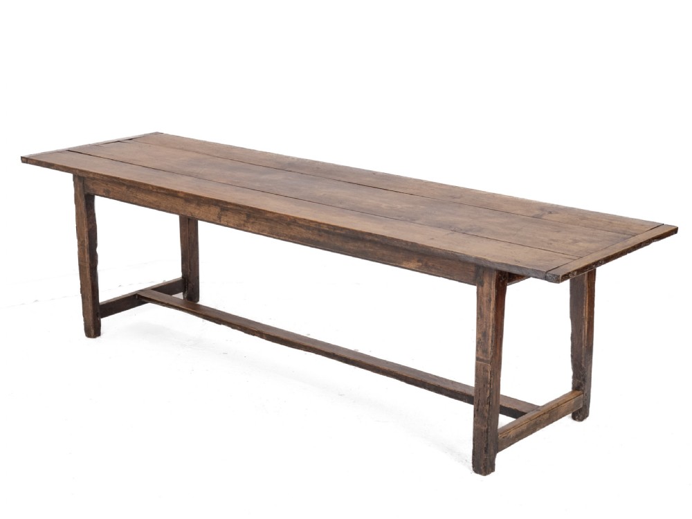 Large Early 19th Century French Farmhouse Refectory Dining Table – Pear Wood & Elm, 10 Seater, 8½ ft Long (Rustic Country Kitchen) View II