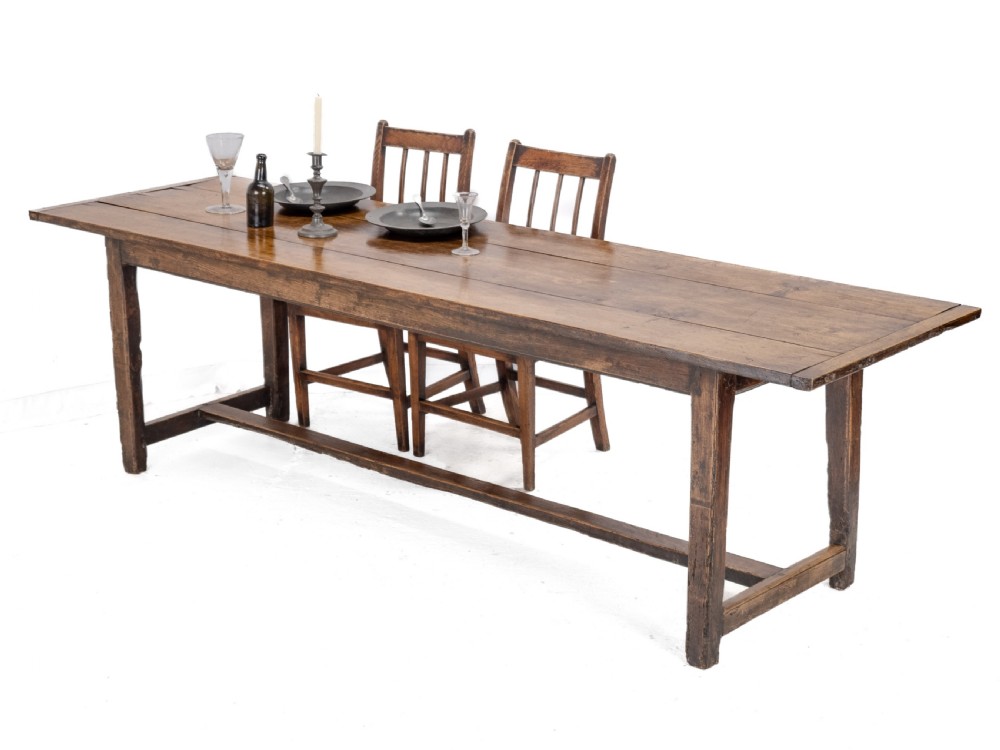 Large Early 19th Century French Farmhouse Refectory Dining Table – Pear Wood & Elm, 10 Seater, 8½ ft Long (Rustic Country Kitchen) View III
