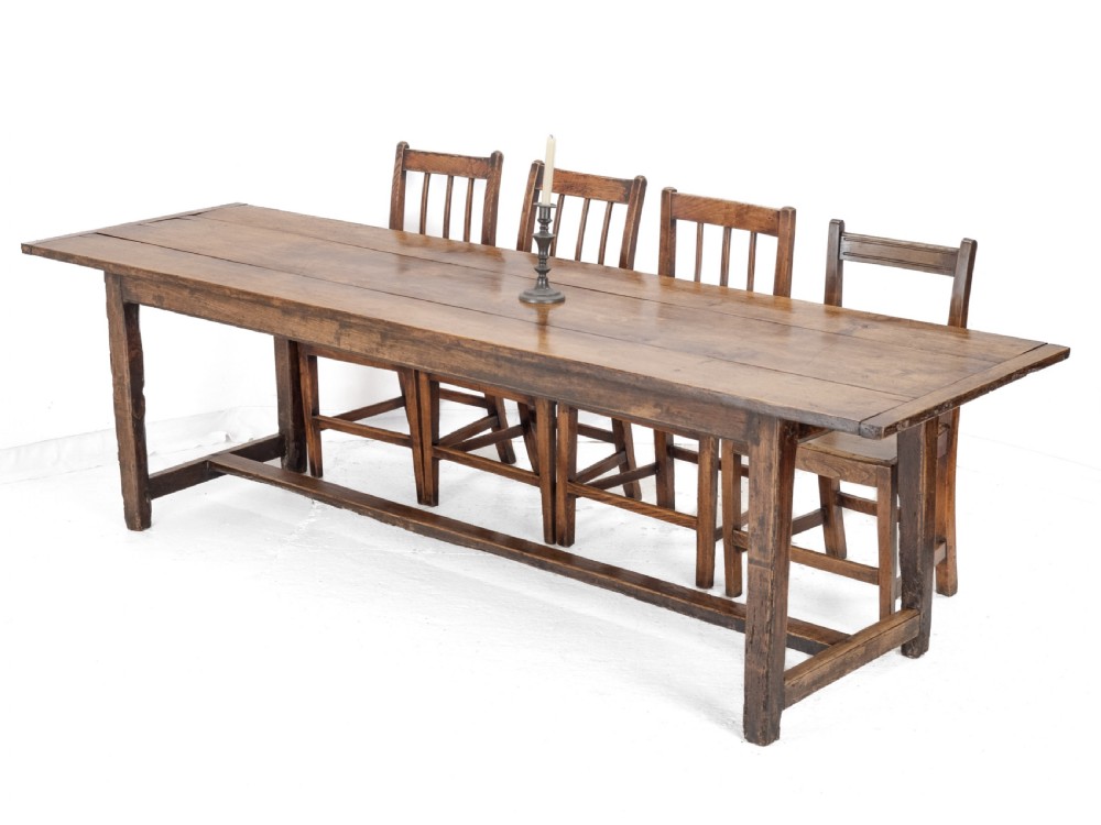 Large Early 19th Century French Farmhouse Refectory Dining Table – Pear Wood & Elm, 10 Seater, 8½ ft Long (Rustic Country Kitchen) View V