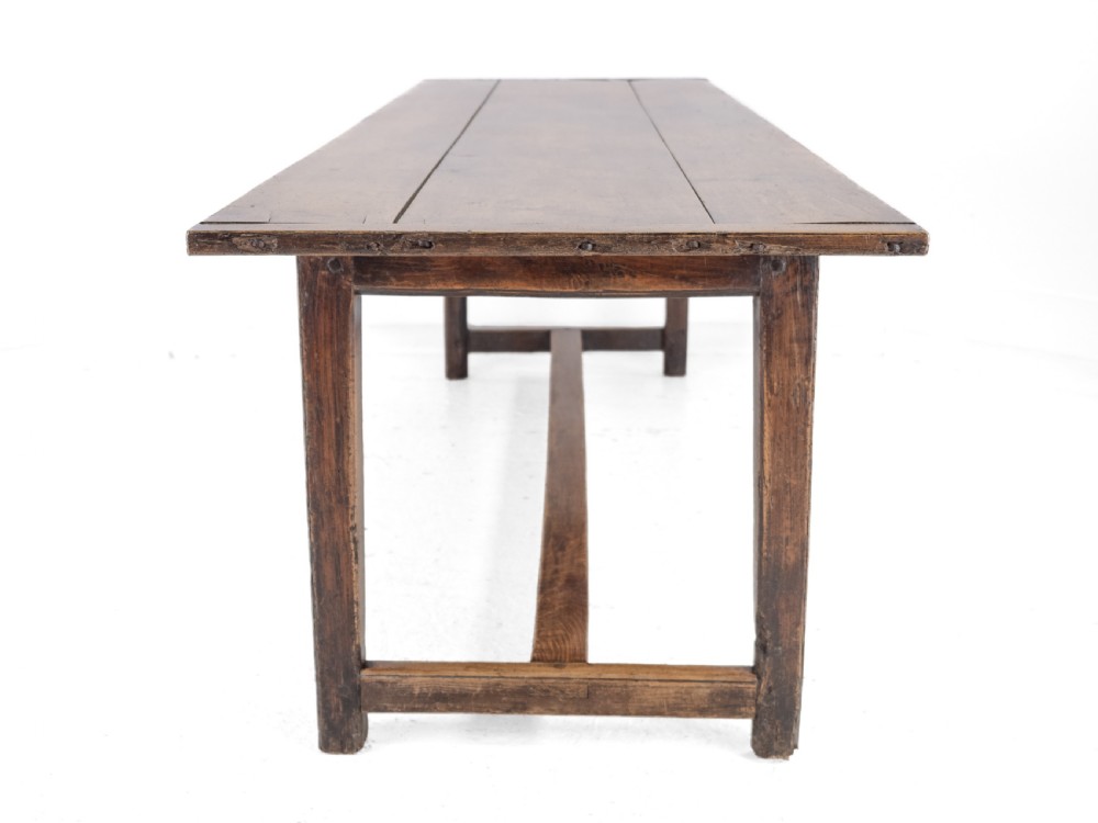 Large Early 19th Century French Farmhouse Refectory Dining Table – Pear Wood & Elm, 10 Seater, 8½ ft Long (Rustic Country Kitchen) View XI