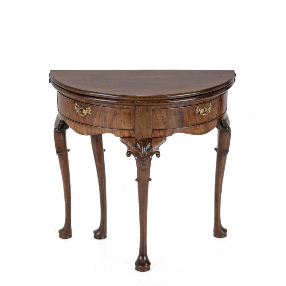 George II Cuban Mahogany Demi-Lune Fold-Over Tea Table with Twin Swing-Out Drawers, c.1750 View II