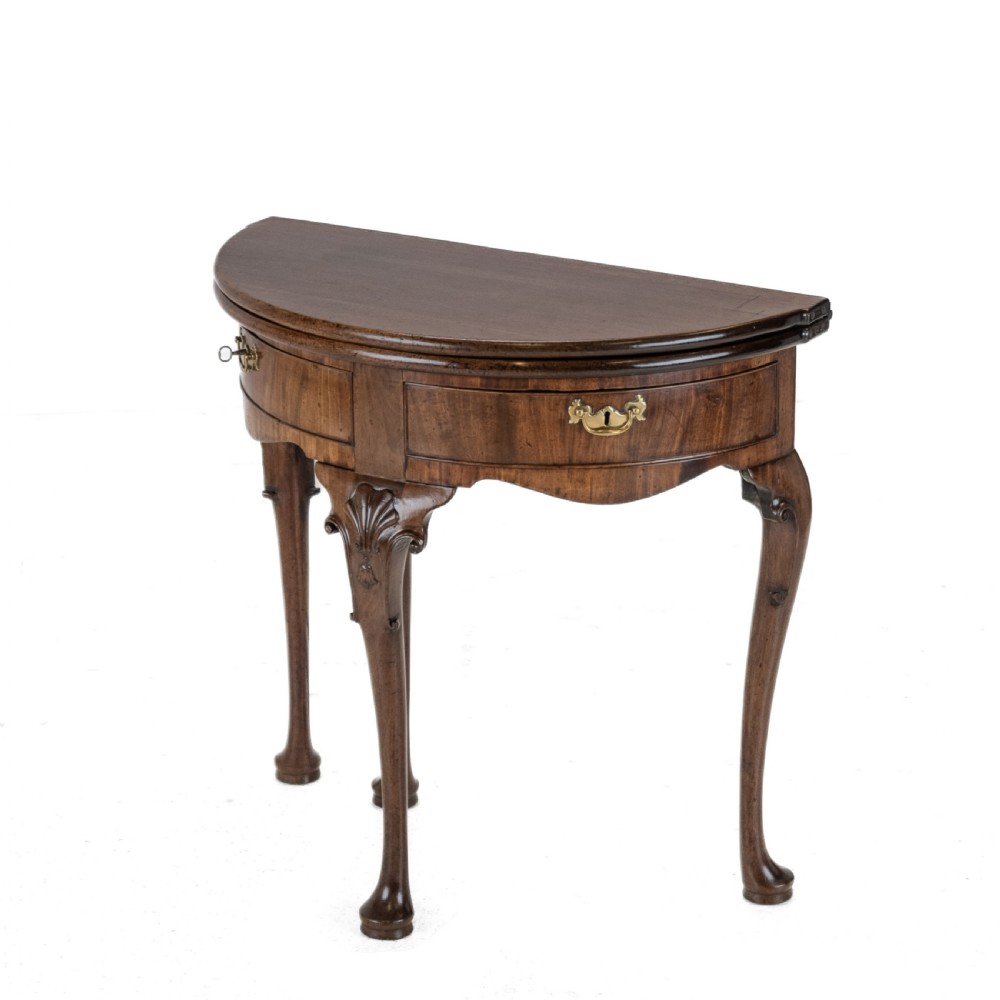 George II Cuban Mahogany Demi-Lune Fold-Over Tea Table with Twin Swing-Out Drawers, c.1750 View III