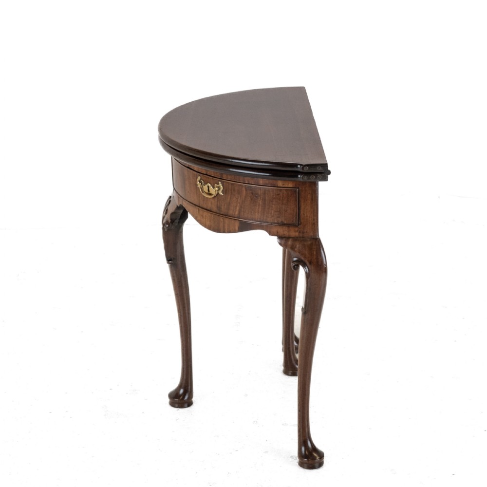 George II Cuban Mahogany Demi-Lune Fold-Over Tea Table with Twin Swing-Out Drawers, c.1750 View V