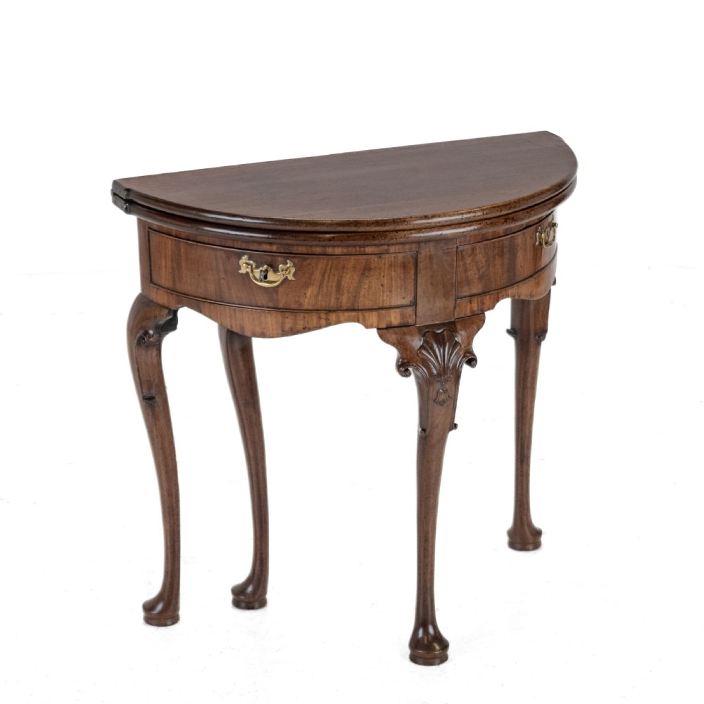 George II Cuban Mahogany Demi-Lune Fold-Over Tea Table with Twin Swing-Out Drawers, c.1750 View VIII
