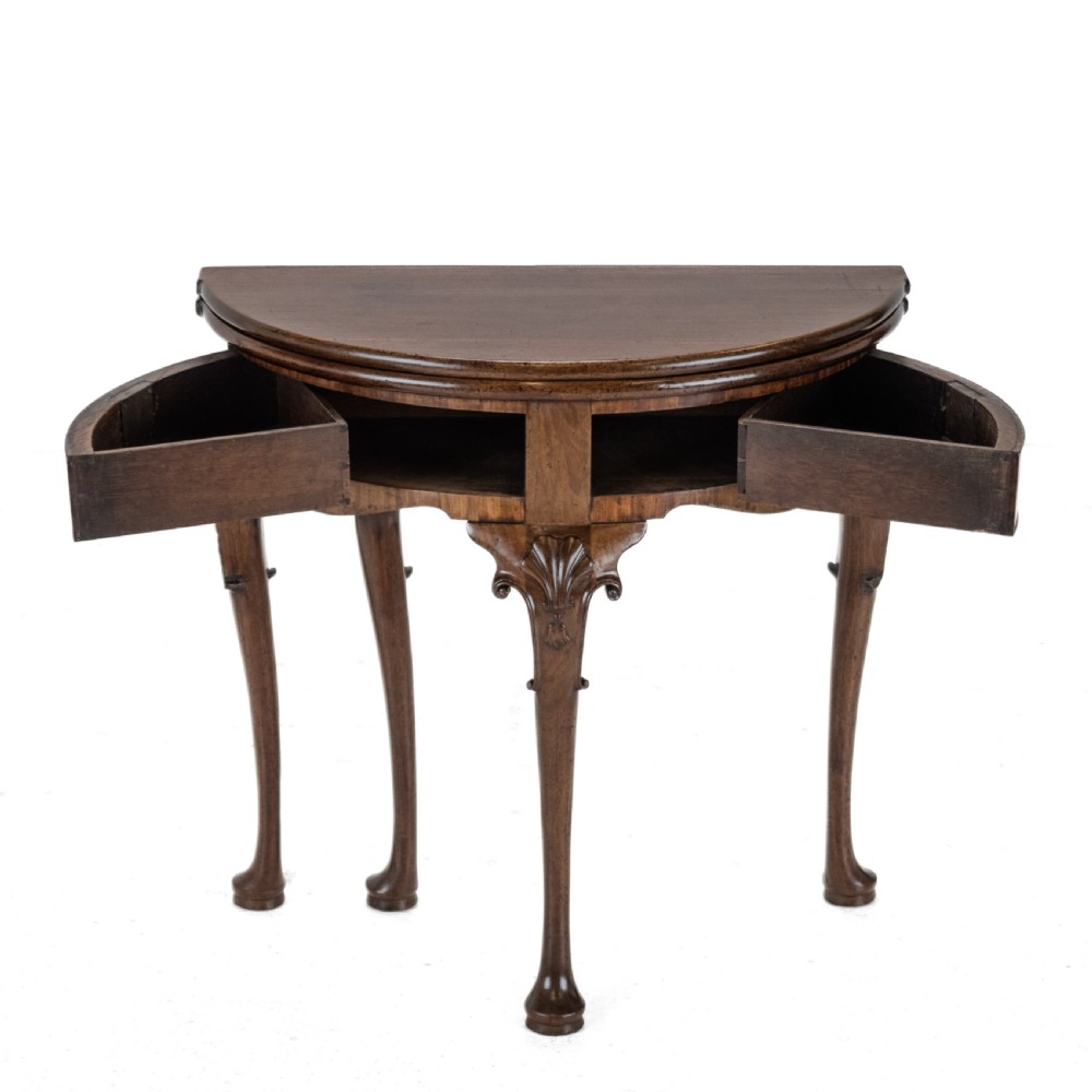 George II Cuban Mahogany Demi-Lune Fold-Over Tea Table with Twin Swing-Out Drawers, c.1750 View IX