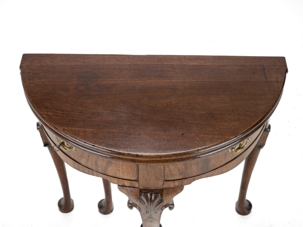 George II Cuban Mahogany Demi-Lune Fold-Over Tea Table with Twin Swing-Out Drawers, c.1750 View XII