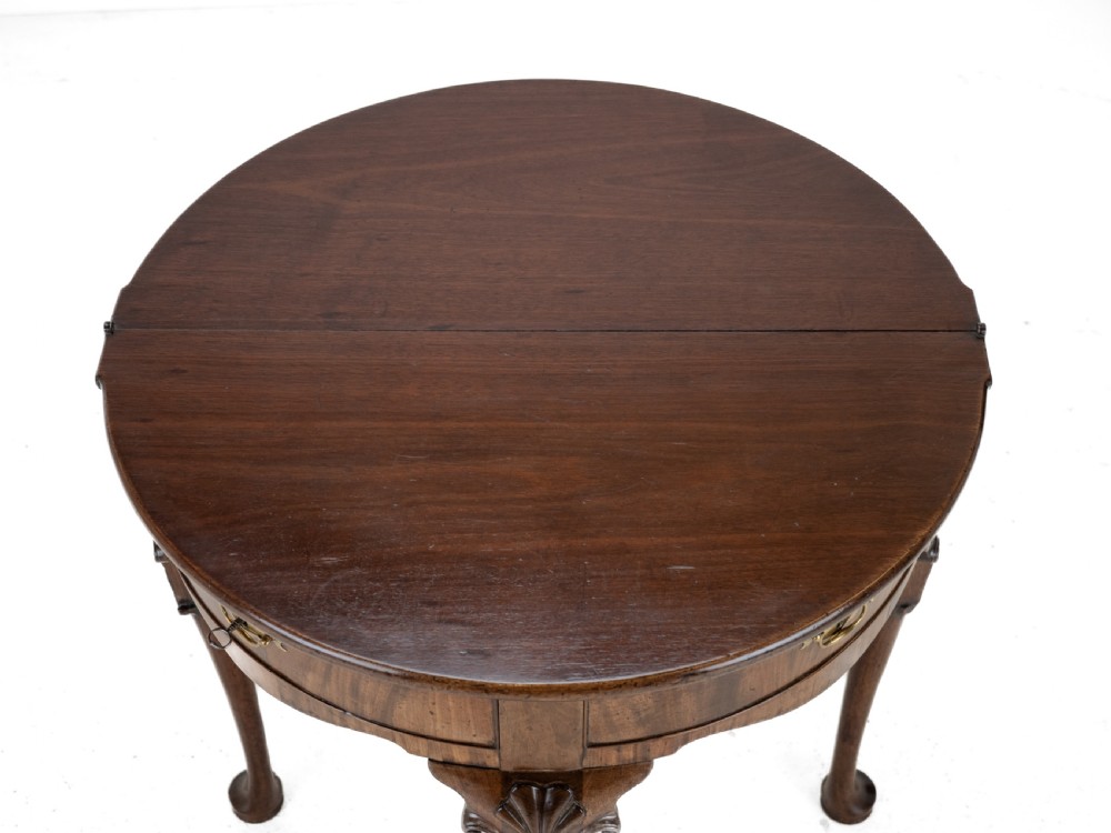 George II Cuban Mahogany Demi-Lune Fold-Over Tea Table with Twin Swing-Out Drawers, c.1750 View XIII